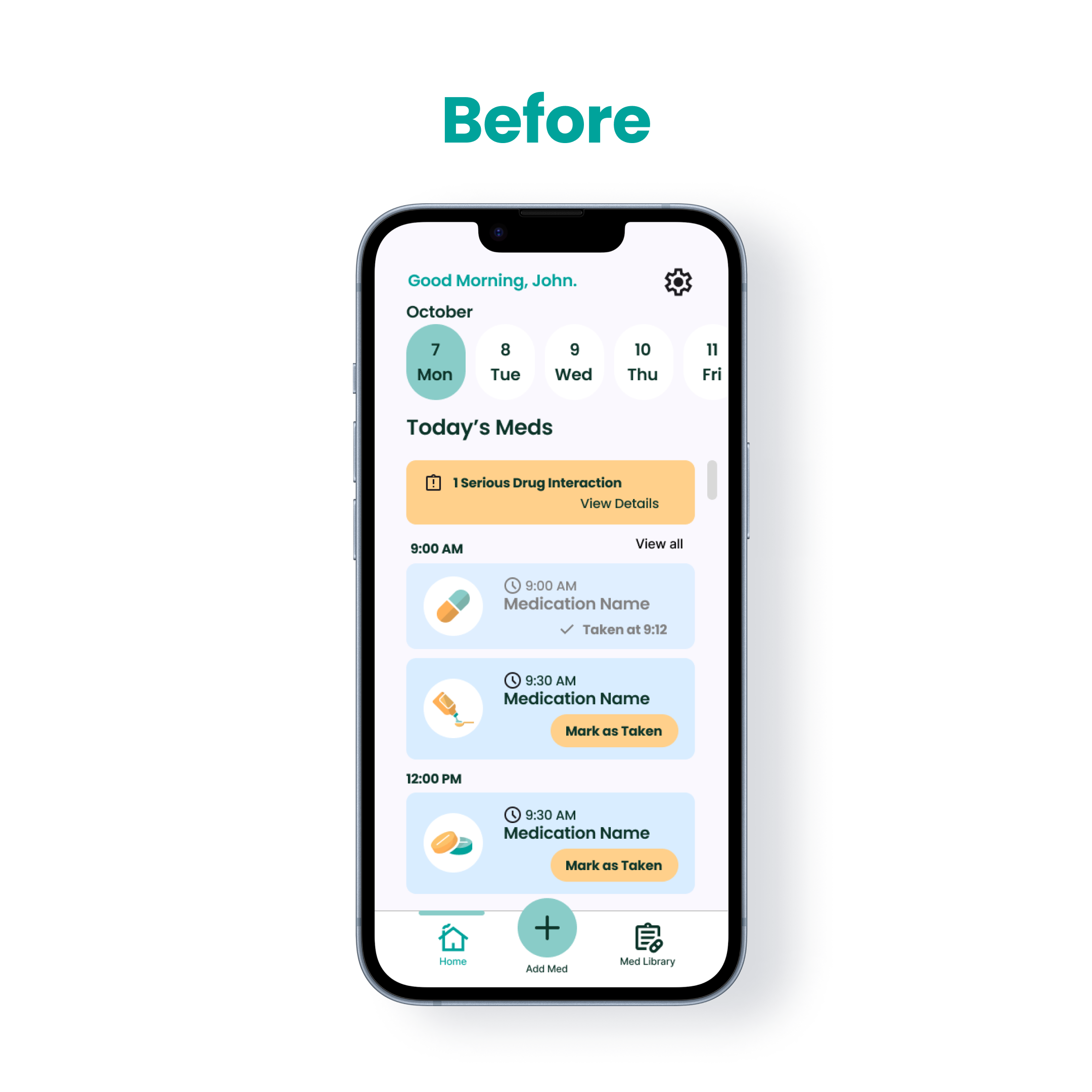 Upcoming medication logging Before Usability Testing