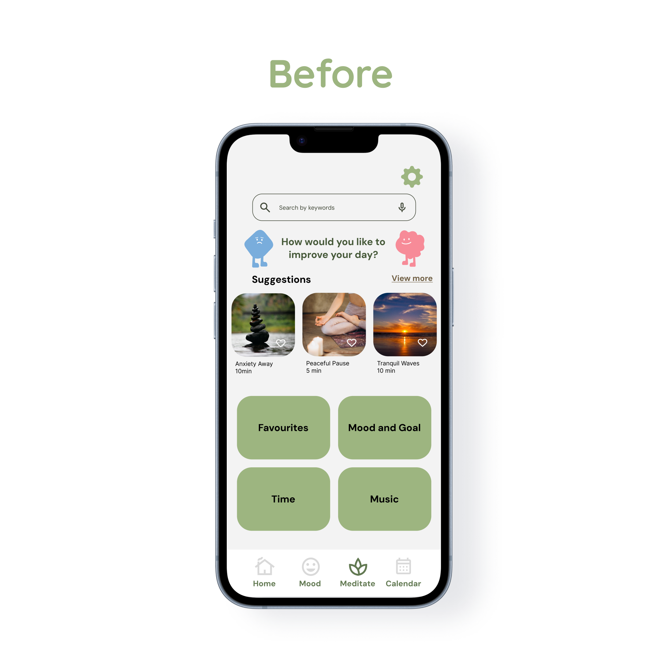 Meditation Categories Before Usability Testing